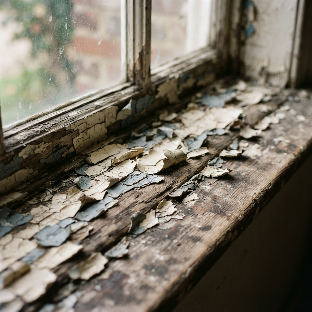 XRF analyzer testing a painted window sill for lead